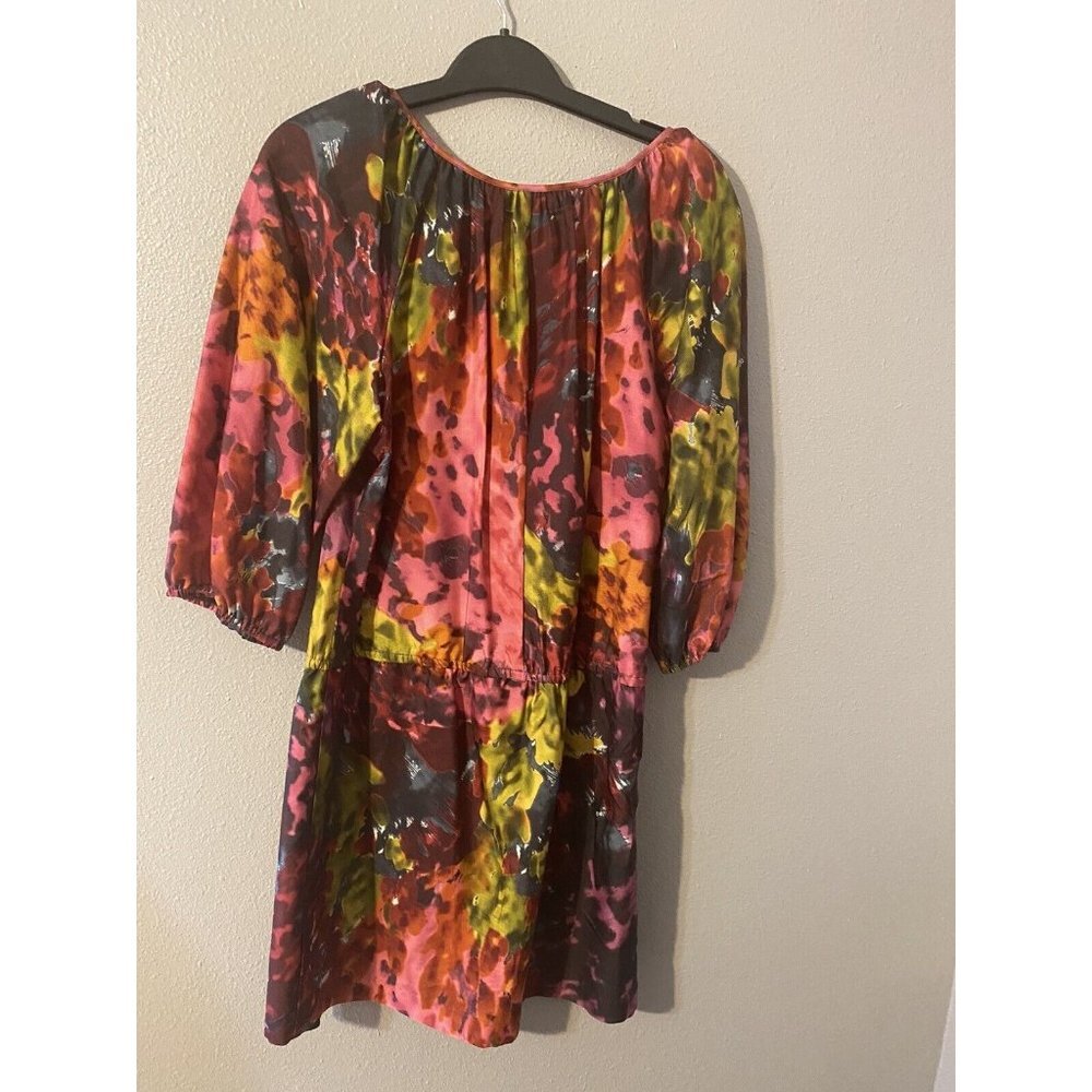 Trina Turk Silk Mulicolor Dropped Waist 3/4 Long Sleeve Dress 8 Medium - Picture 8 of 9